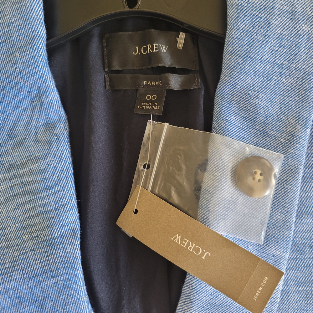 NEW J Crew Parke Blazer Linen Blend light Blue Career Office Academia Preppy 00 - Picture 4 of 8